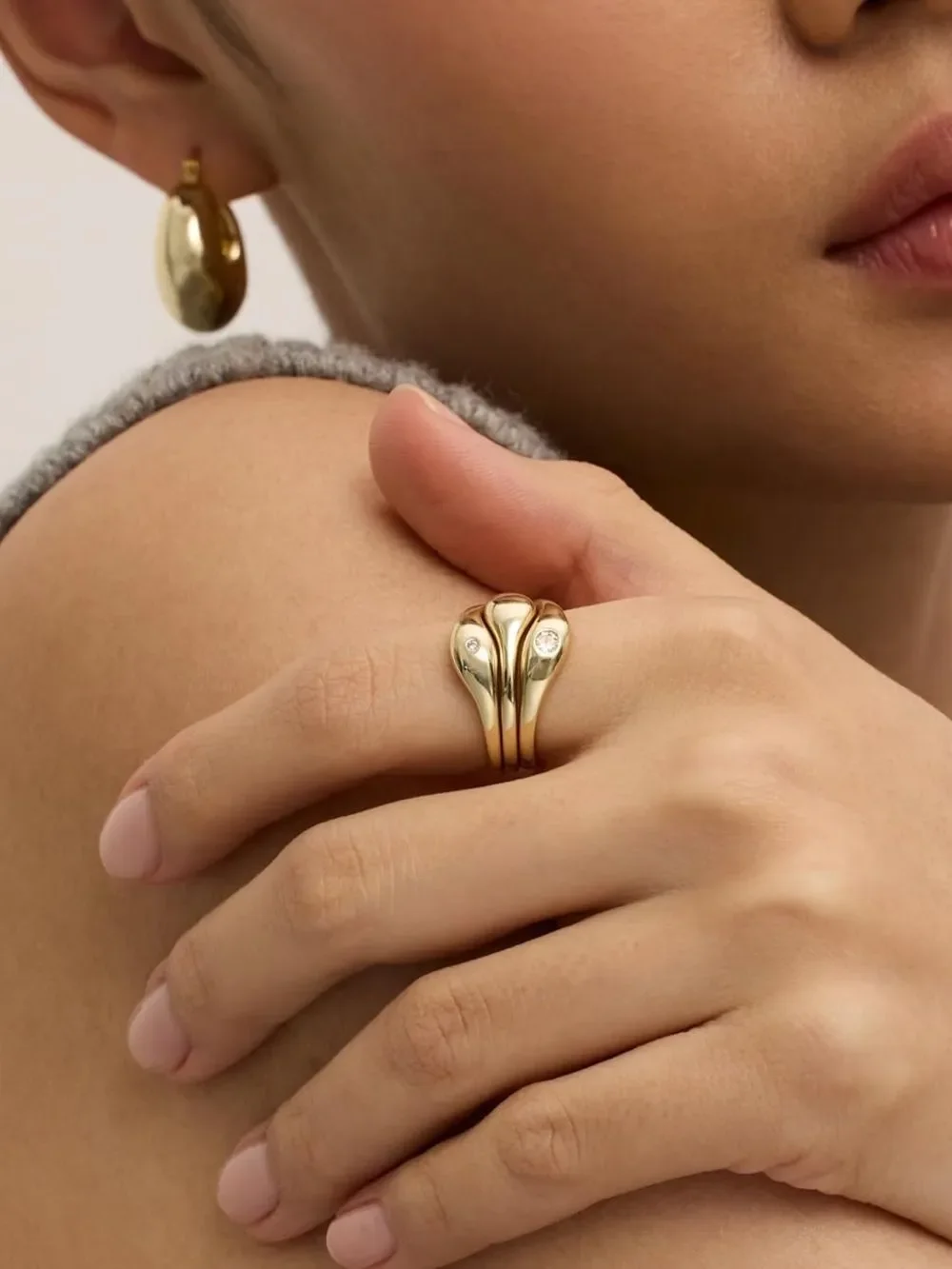 14K Gold Plated Chunky Stackable Rings Set